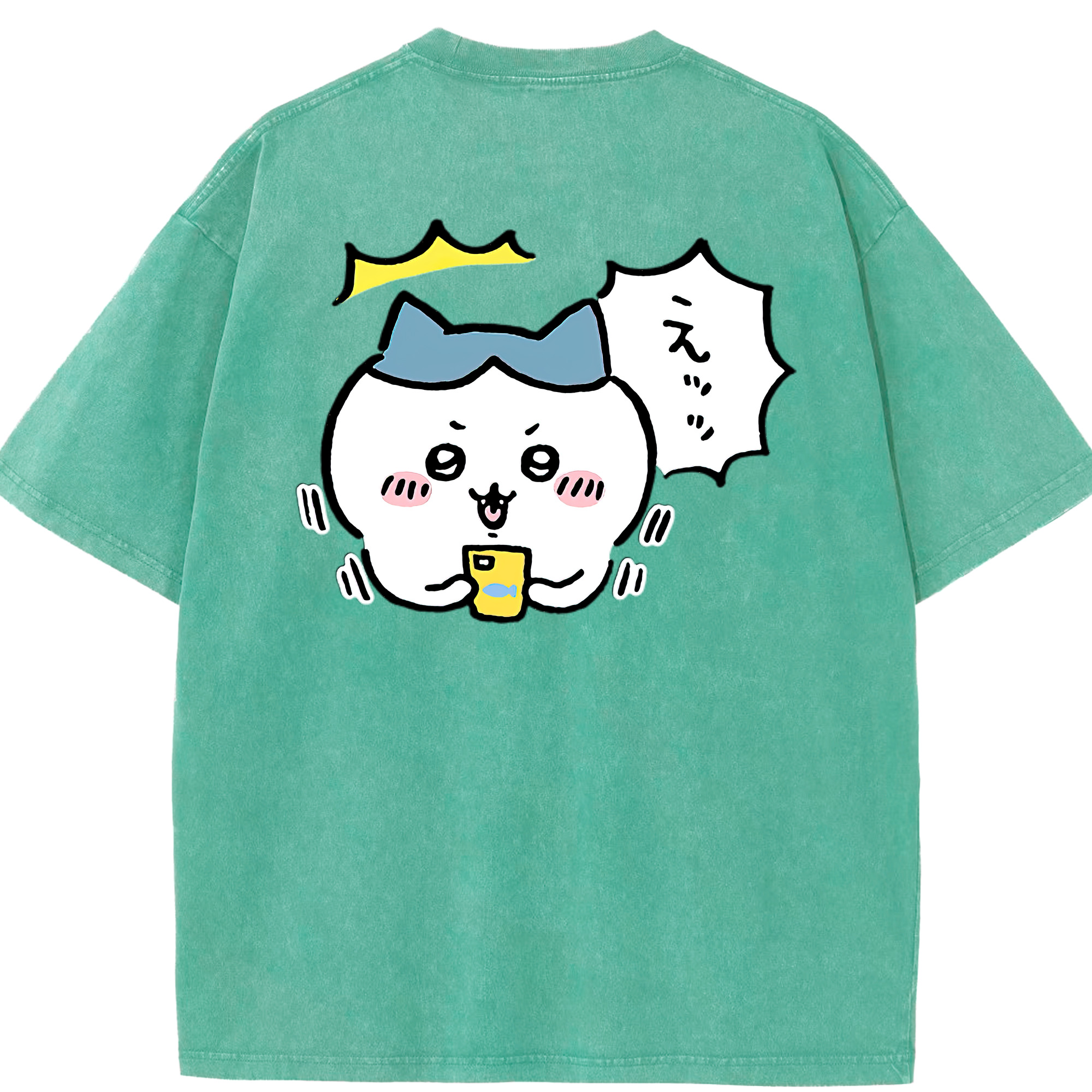 （画像用） ちいかわ ハチワレ Chii-kawa hachiware 綿100% ヴィンテージ風 半袖Tシャツ（背面プリント）